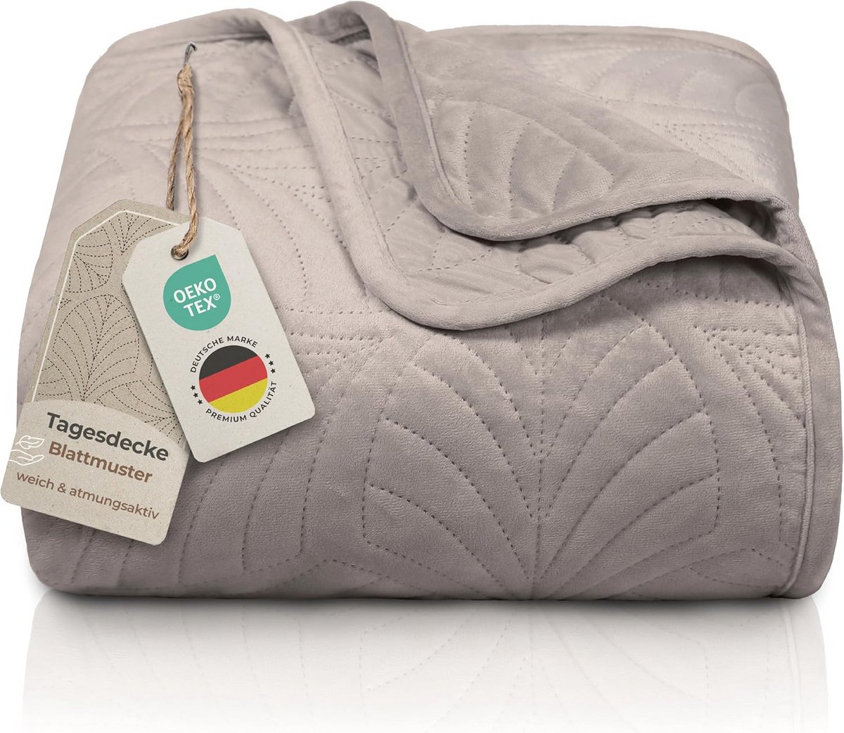 Premium bedsprei 200x220 cm - naadloze stiksels en modern bladmotief - fluwelen deken voor bed en bank (9101138709139)