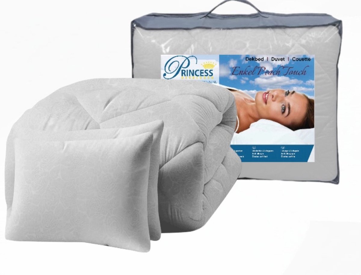 PrincessDekbed EazyDekbed - Dekbed Zonder Overtrek 2-persoons 200x200 - Grijs - Luxe Reliëf Bloemenpatroon - Anti-allergie - Wasbaar & Strijkvrij - Incl. 2 Kussenslopen 60x70 cm (8721122464380)