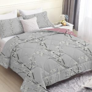 Tweepersoons Dekbed 200x200 Zacht Anti-Allergie 7.5 Tog Omkeerbaar Grijs en Roze Patroon Inclusief 2 Kussenslopen (9101152424759)