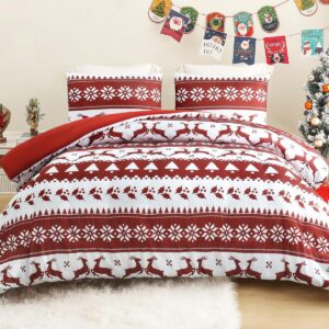 Warm Kerstdekbed met Hoeslopen, Gestikt Zacht Dekbed 200x200 cm Rood Gestreept (9101049591090)