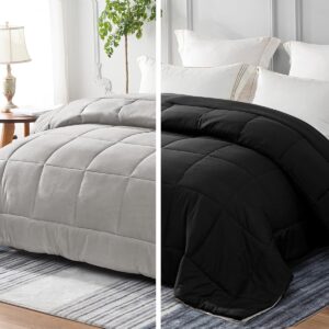 Zwart en Lichtgrijs Dekbed 200x200 cm - 300 g/m² Microvezel, Zacht en Ademend, Gewatteerd voor 4 Seizoenen (9101142531924)